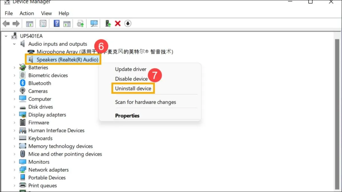 Chọn Uninstall device