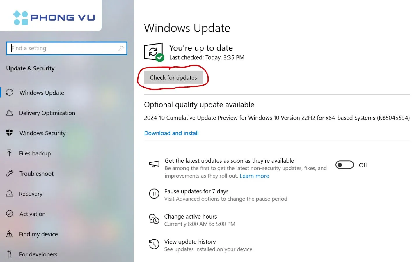 Cập nhật Windows thường xuyên để duy trì hiệu năng tốt nhất