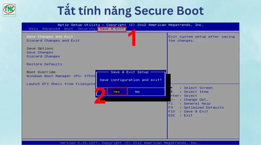 Thoát BIOS qua menu
