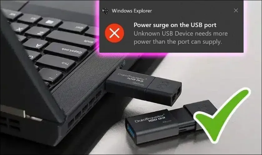 Thử kết nối USB trên máy tính hoặc thiết bị khác để kiểm tra