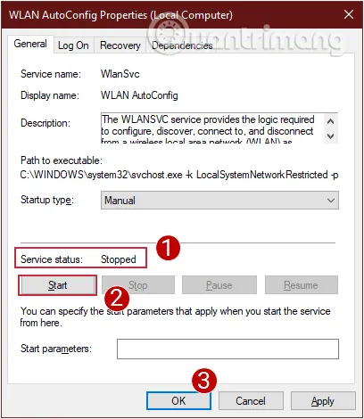 Đảm bảo dịch vụ đang ở trạng thái Running
