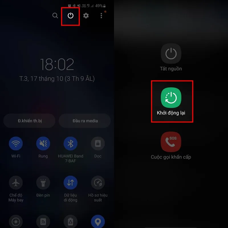 Khởi động lại điện thoại Samsung