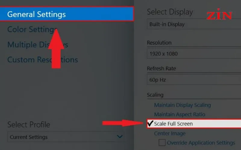 Lựa chọn chế độ Scale Full Screen để khắc phục lỗi co màn hình khi chơi game