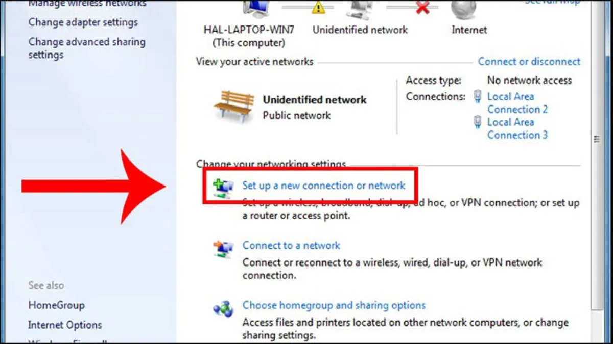 Lựa chọn kiểu kết nối mạng phù hợp trên Windows 7 cũ
