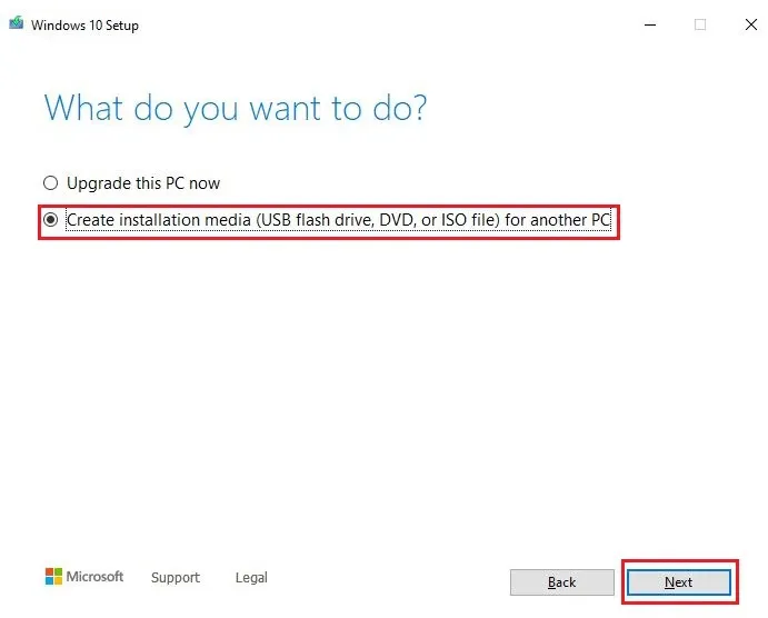 Lựa chọn tạo phương tiện cài đặt cho máy tính khác