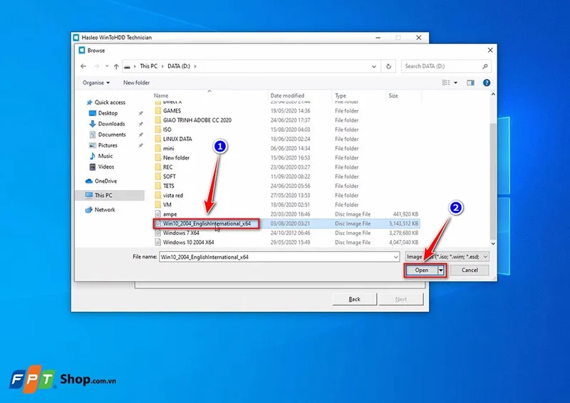 Lựa chọn tệp tin ISO trong quy trình cách cài win không cần usb