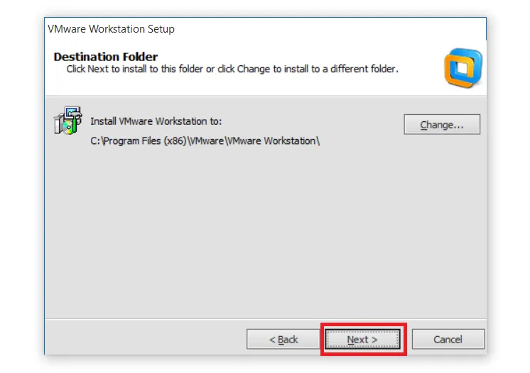 Lựa chọn thư mục đích để lưu trữ các tệp tin của phần mềm cài win ảo VMware