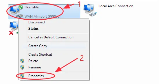 Lựa chọn thuộc tính của kết nối mạng để điều chỉnh các giao thức truyền tải tín hiệu