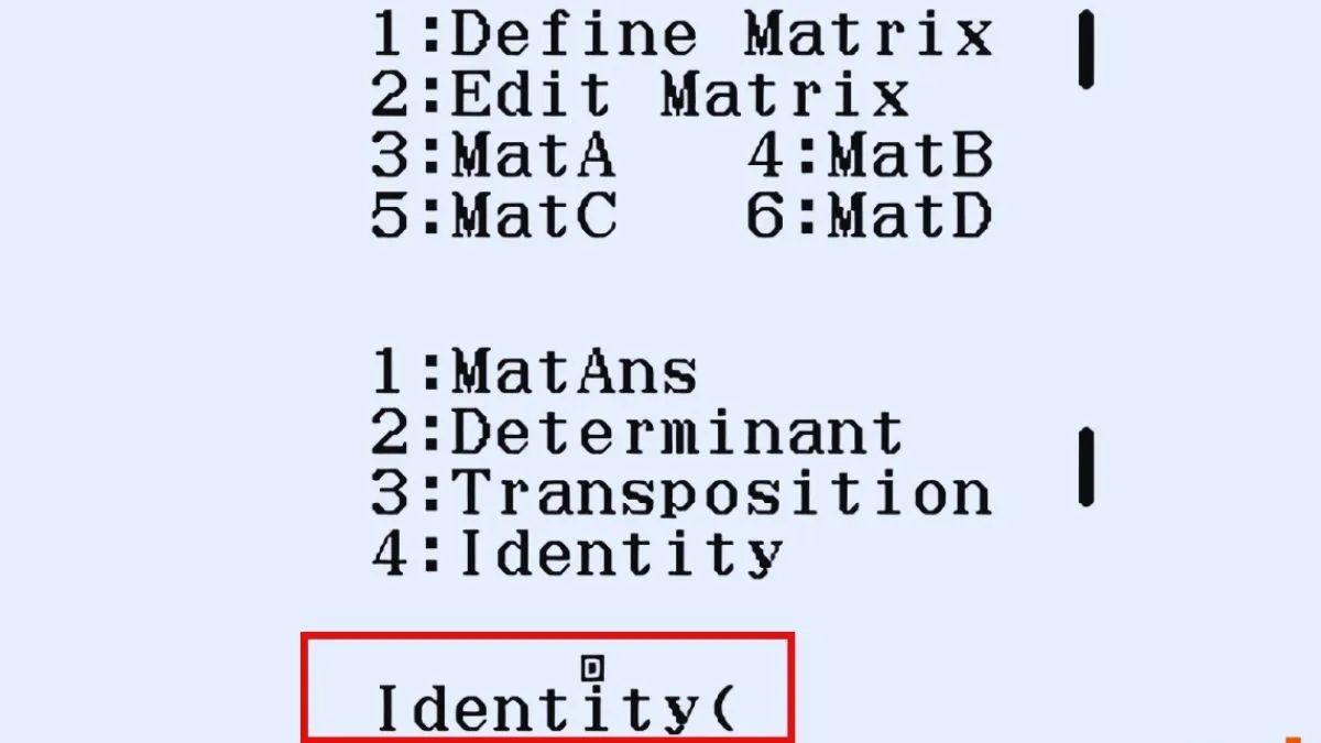 Lựa chọn tính năng ma trận đơn vị từ danh sách lệnh mở rộng