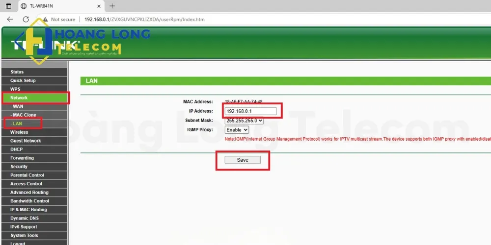 Lưu lại cấu hình