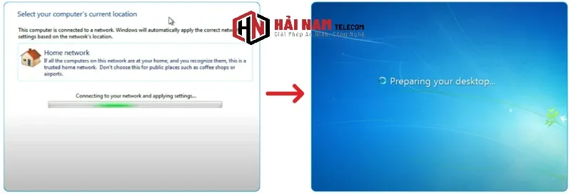 Màn hình hoàn tất các bước thiết lập cuối cùng của Win 7