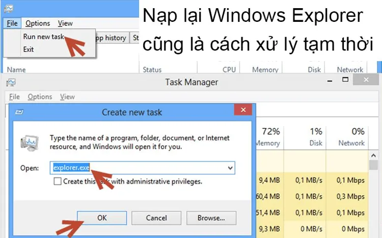 nạp lại windows explorer