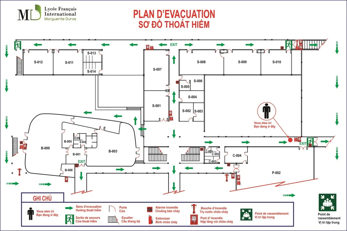 Mẫu sơ đồ thoát hiểm vẽ bằng phần mềm chuyên dụng với đầy đủ ký hiệu PCCC