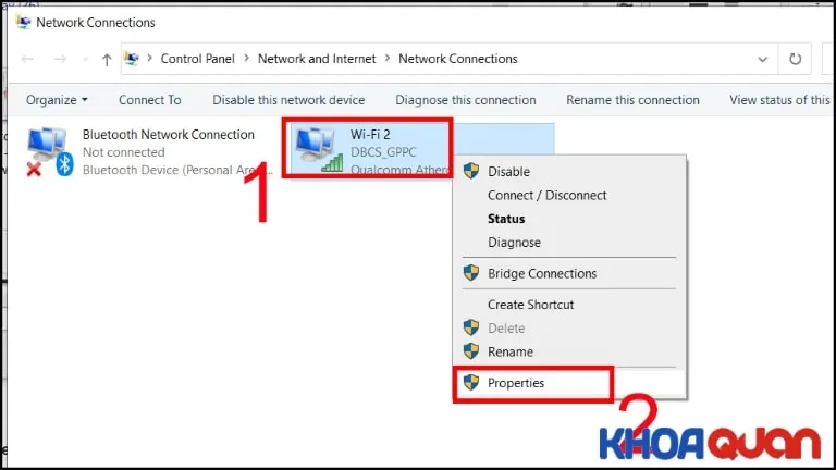 Mở thuộc tính Properties của card mạng WiFi trên máy Dell