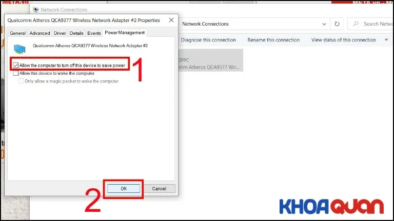 Bỏ chọn chế độ tiết kiệm điện cho card WiFi để giữ kết nối ổn định