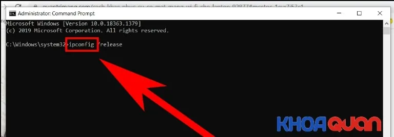 Thực hiện lệnh giải phóng địa chỉ IP hiện tại của máy Dell