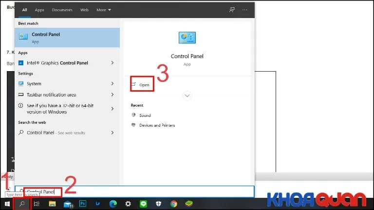 Tìm kiếm và mở bảng điều khiển Control Panel trên máy tính Dell