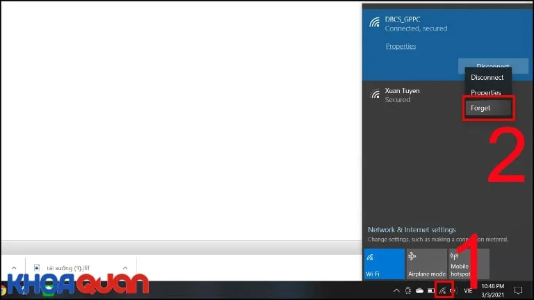Thực hiện quên mạng WiFi cũ và nhập lại mật khẩu mới