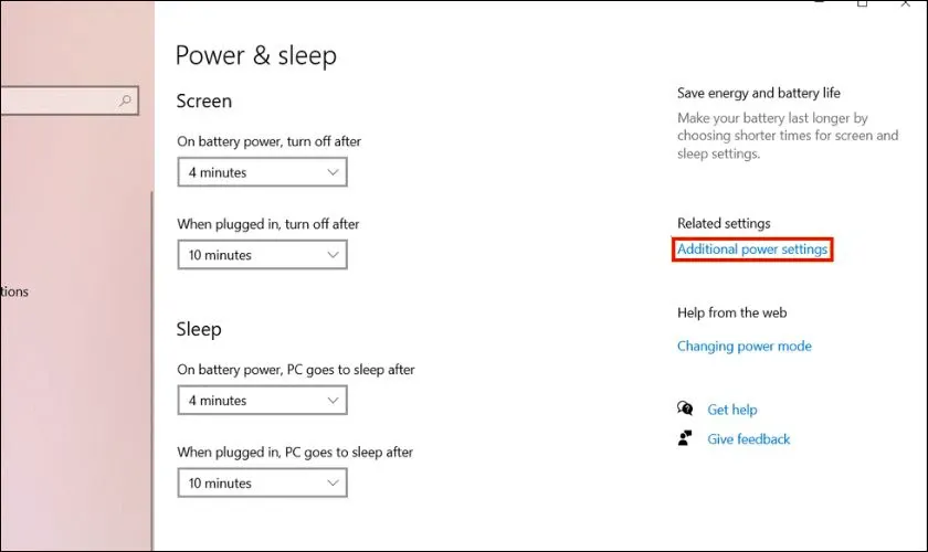 Chọn tiếp vào Additional power settings
