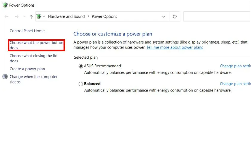 Chọn vào Choose what the power button does