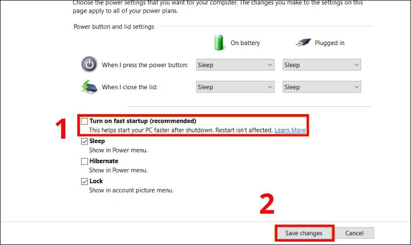 Vô hiệu hóa Fast Startup khi màn hình máy tính bị treo