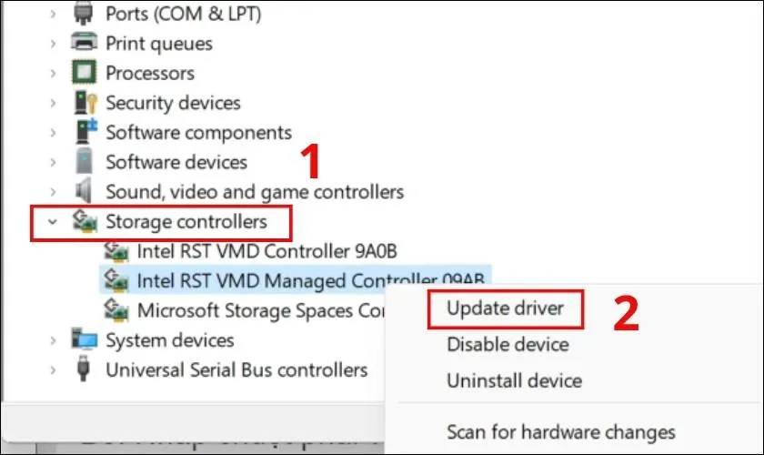 Cập nhật driver storage controller