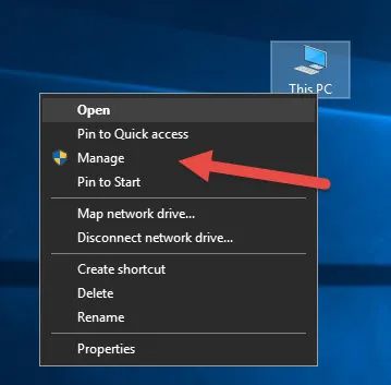 Truy cập công cụ Manage để quản lý phần cứng máy tính