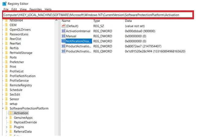 Định vị tệp cấu hình NotificationDisabled để thực hiện chỉnh sửa giá trị