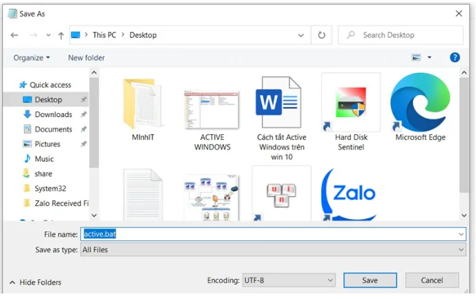 Lưu tệp tin với định dạng chấm bat để máy tính có thể thực thi lệnh