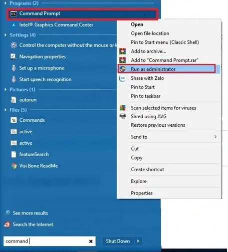 Mở ứng dụng Command Prompt dưới quyền hành cấp cao nhất của Administrator