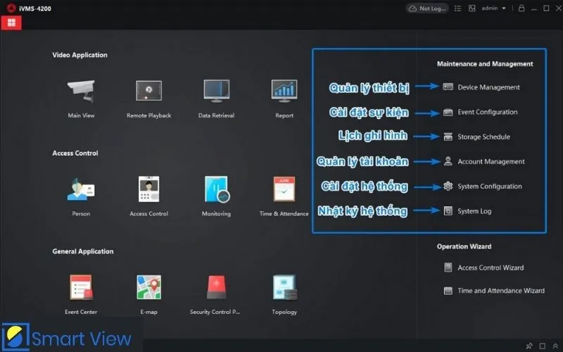 Menu quản lý và bảo trì thiết bị trong iVMS-4200