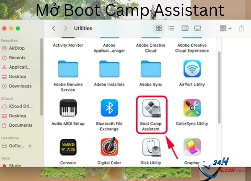 Sử dụng Boot Camp Assistant để bắt đầu thiết lập cài đặt hệ điều hành thứ hai