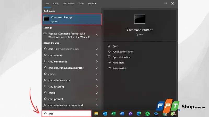 Mở công cụ Command Prompt để thực hiện lệnh kiểm tra bản quyền phần mềm