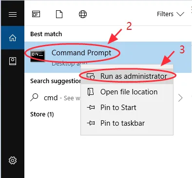 Mở cửa sổ Command Prompt bằng quyền Run as administrator để thực hiện lệnh hệ thống bảo mật