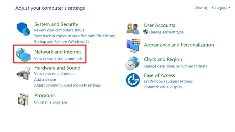 Chọn Network and Internet