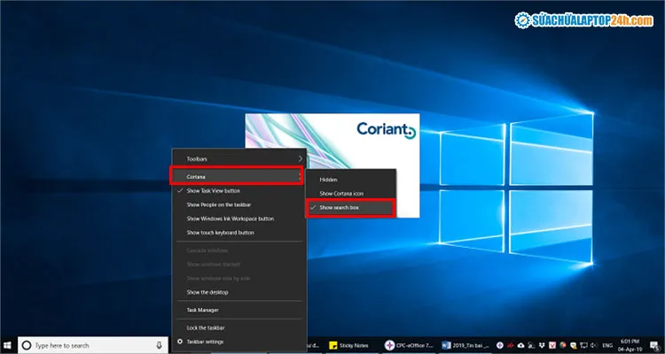 Mô tả cách tìm kiếm trên win 10 thông qua hộp nhập liệu Search Box trực quan nhất