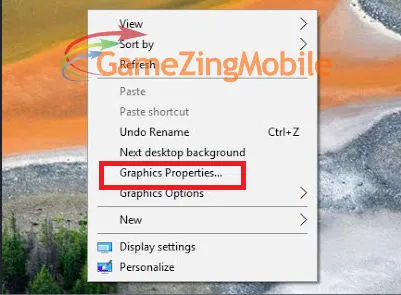 Mở trình quản lý Intel Graphics Properties trên máy tính chạy Windows 10