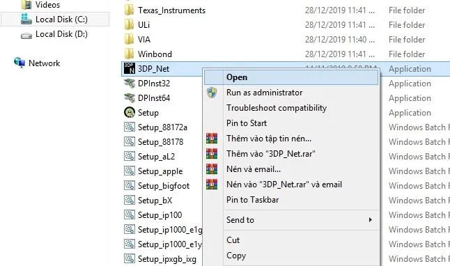 Mở ứng dụng 3DP Net từ thư mục hệ thống