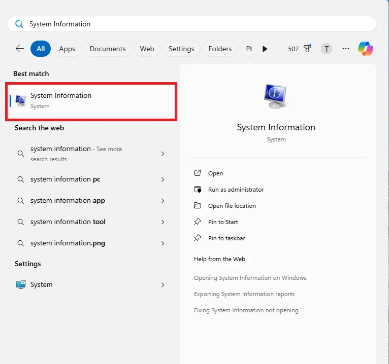 Giao diện System Information hiển thị đầy đủ thông tin model và nhà sản xuất