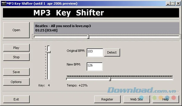 Giao diện phần mềm MP3 Keyshifter