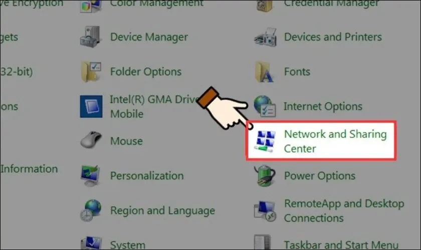 Truy cập Network and Sharing Center