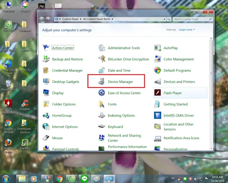 Bạn nhấn vào Control Panel chọn Device Manager