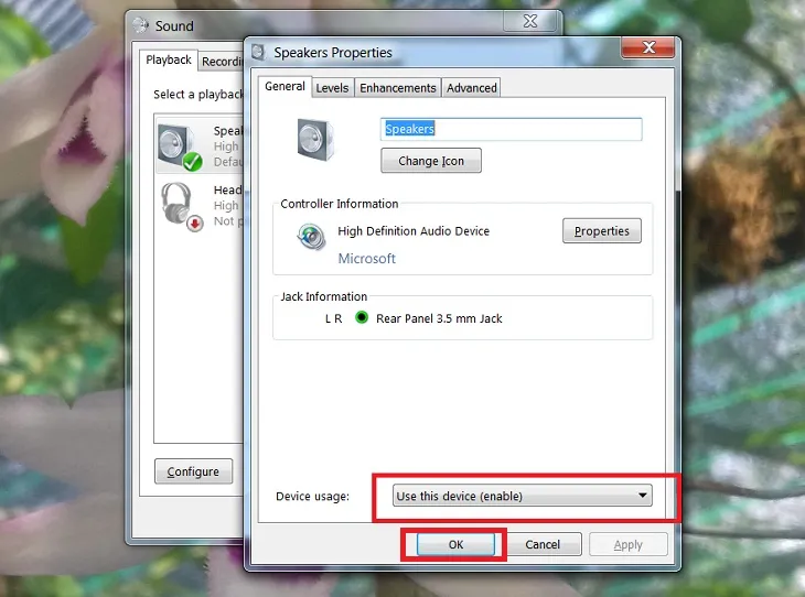 Bạn bấm chọn Use this device (enable) rồi nhấn OK