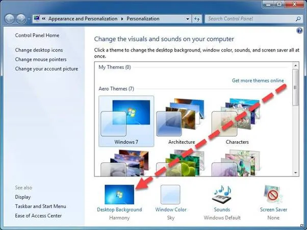 Nhấn chọn Desktop Background để tùy chỉnh album ảnh cá nhân cho máy tính