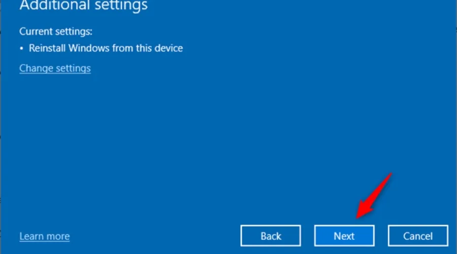 Nhấn chọn Next nếu bạn đã đồng ý với tất cả các lựa chọn thiết lập cài đặt trước đó
