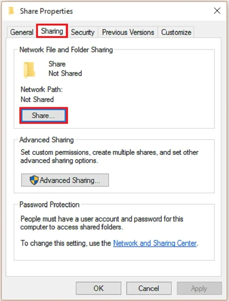 Nhấn chọn nút Share để bắt đầu quá trình phân quyền