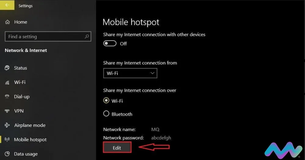 Nhấn nút Edit để thay đổi thông số mạng phát wifi