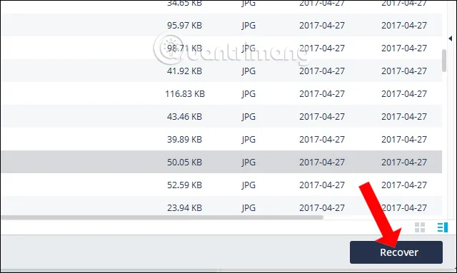 Nhấn nút Recover để thực hiện cách lấy lại dữ liệu trên máy tính