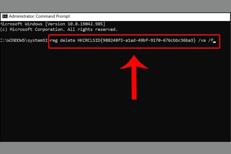 Chạy lệnh xóa registry lỗi