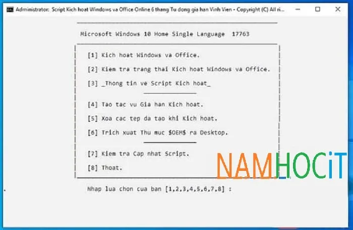 Nhấn phím số 2 để thực hiện kiểm tra trạng thái bản quyền sau khi kích hoạt